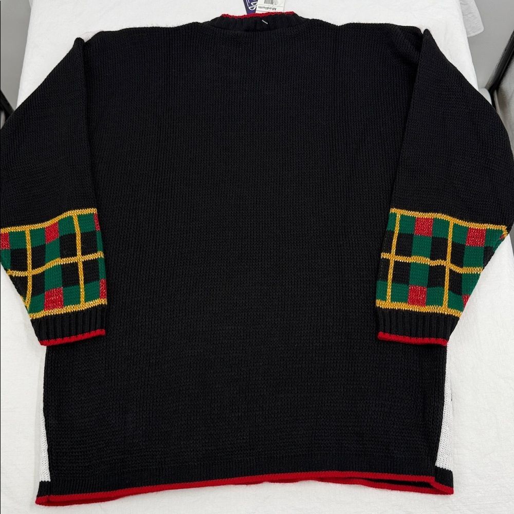 JJ Browne Sweater Wm Medium Ugly Christmas Dog Bow Plaid Sparkle Vintage USA 80s - Picture 2 of 6